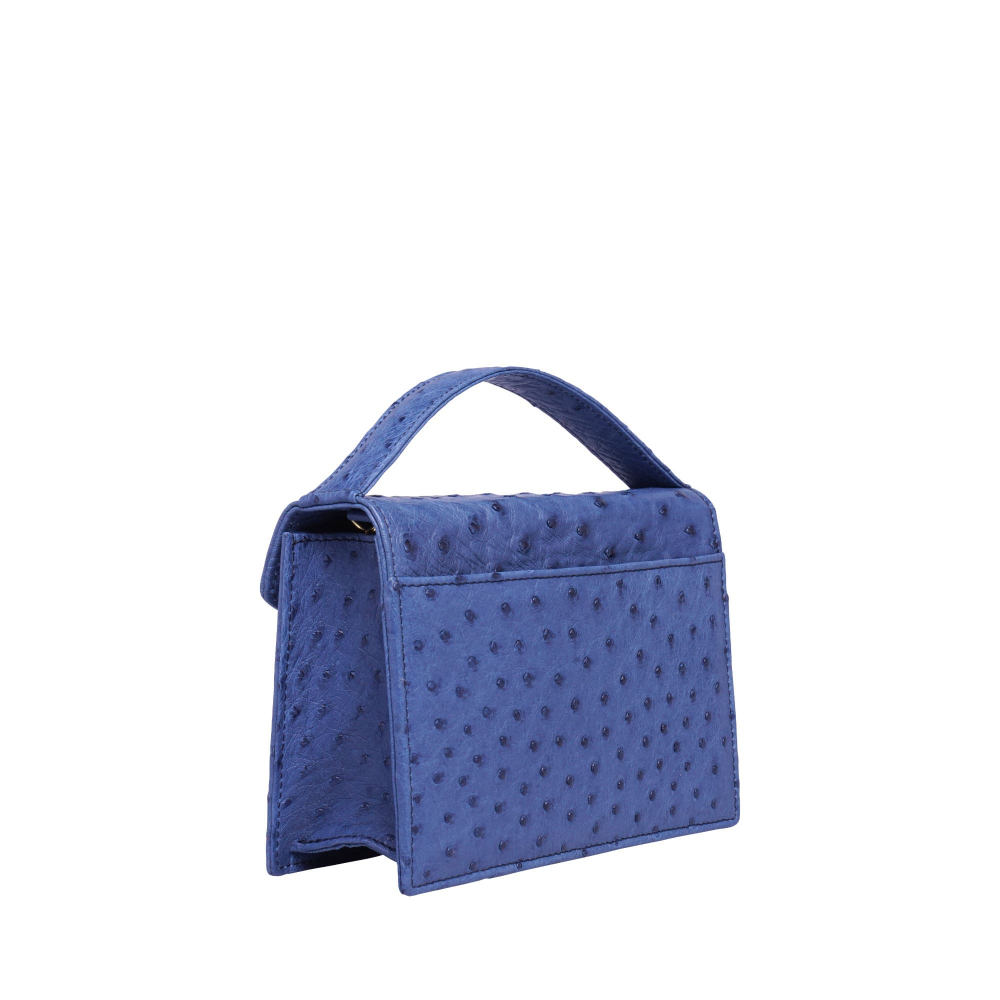 Kleine Henkeltasche aus Straußenleder in blau